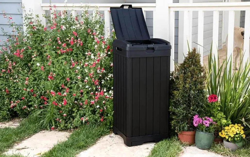 Outdoor Trash Cans|Trash Can Storage Sheds>Keter Baltimore Outdoor Trash Can - Black