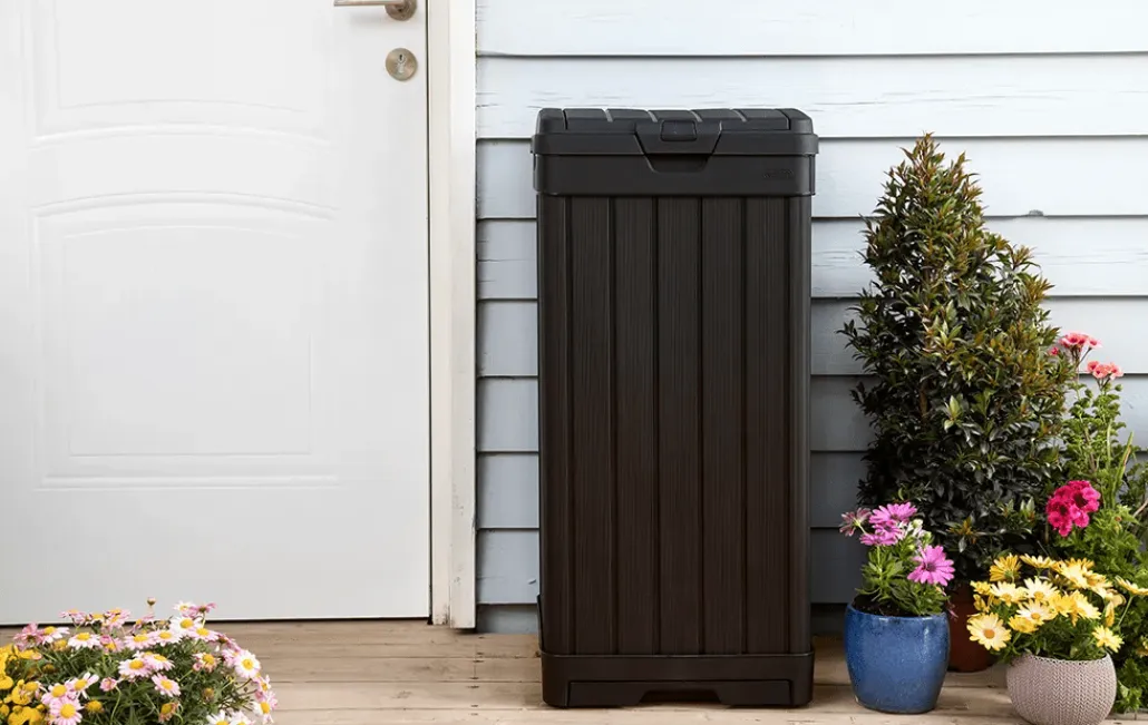 Outdoor Trash Cans|Trash Can Storage Sheds>Keter Baltimore Outdoor Trash Can - Black