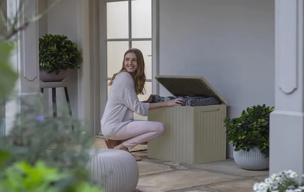 Small Deck Boxes>Keter City Box 30 Gallon Deck Box - Beige