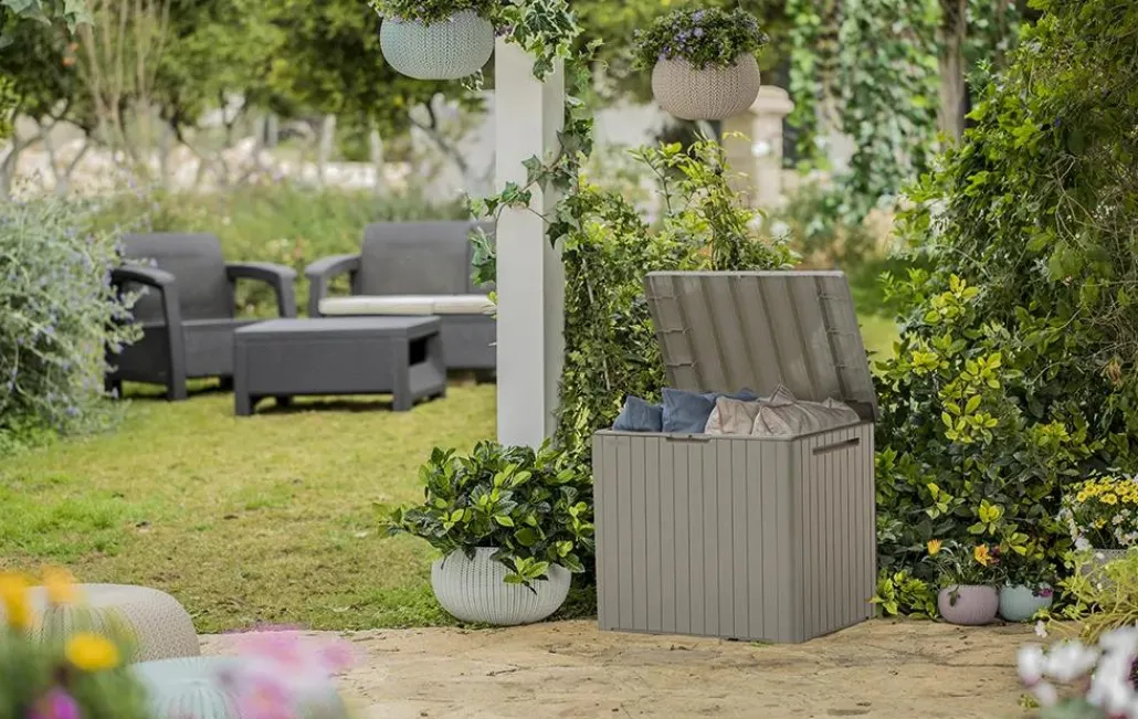 Small Deck Boxes>Keter City Box 30 Gallon Deck Box - Beige