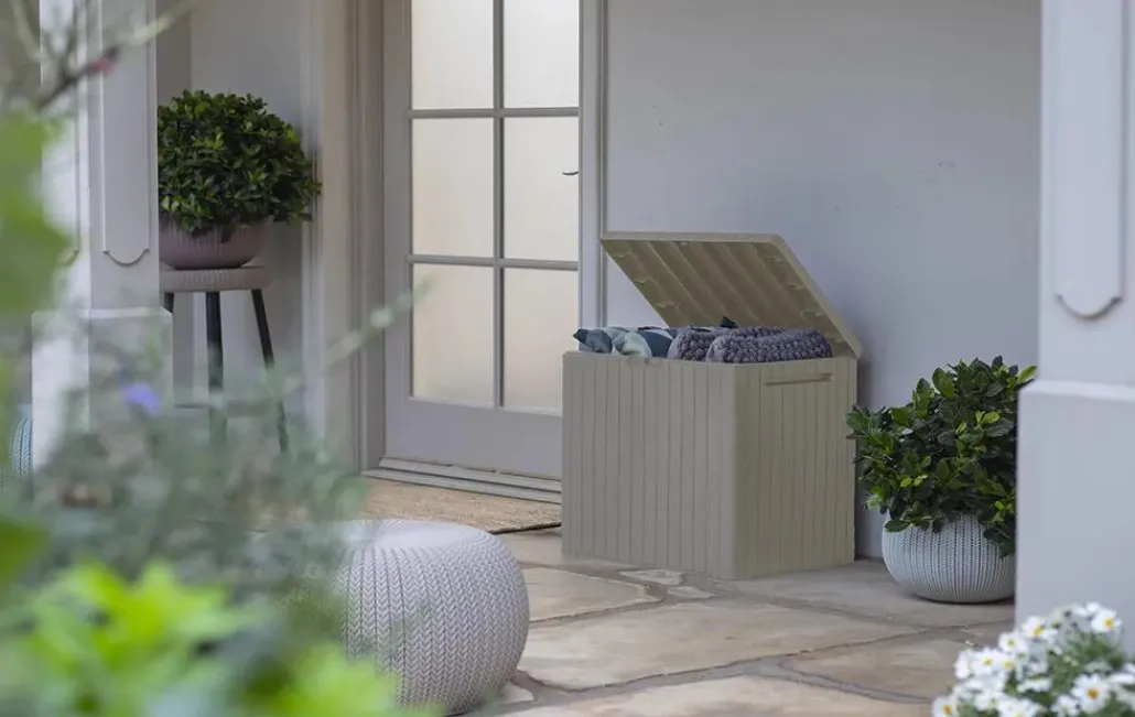 Small Deck Boxes>Keter City Box 30 Gallon Deck Box - Beige