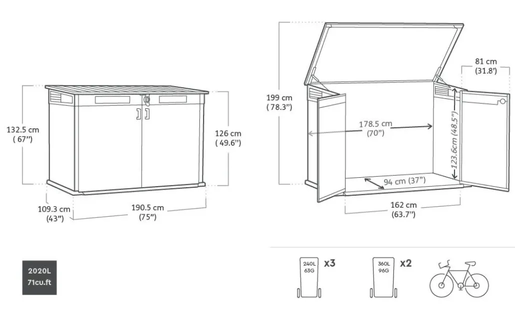 Small Sheds|Trash Can Storage Sheds>Keter Cortina Mega Storage Shed - Graphite