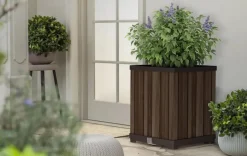 Planters>Keter Signature Square Tall Planter - Rosewood Brown