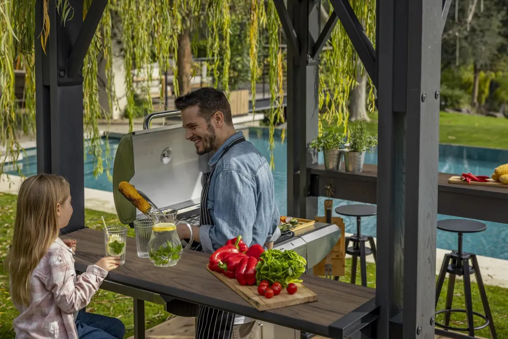 Gazebos>Keter Signature 8x6.5 Grill Gazebo - Rosewood Brown