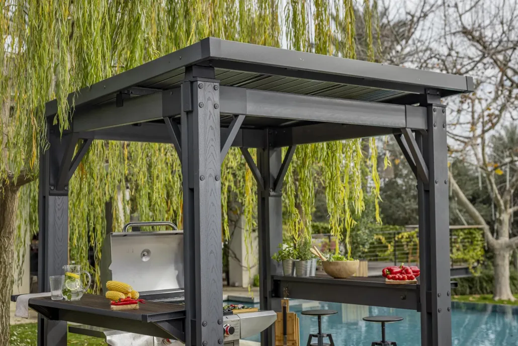 Gazebos>Keter Signature 8x6.5 Grill Gazebo - Rosewood Brown