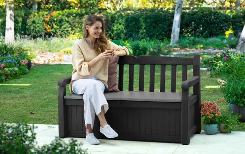 Outdoor Benches|Outdoor Storage Benches>Keter Solana 70 Gallon Outdoor Storage Bench - Grey