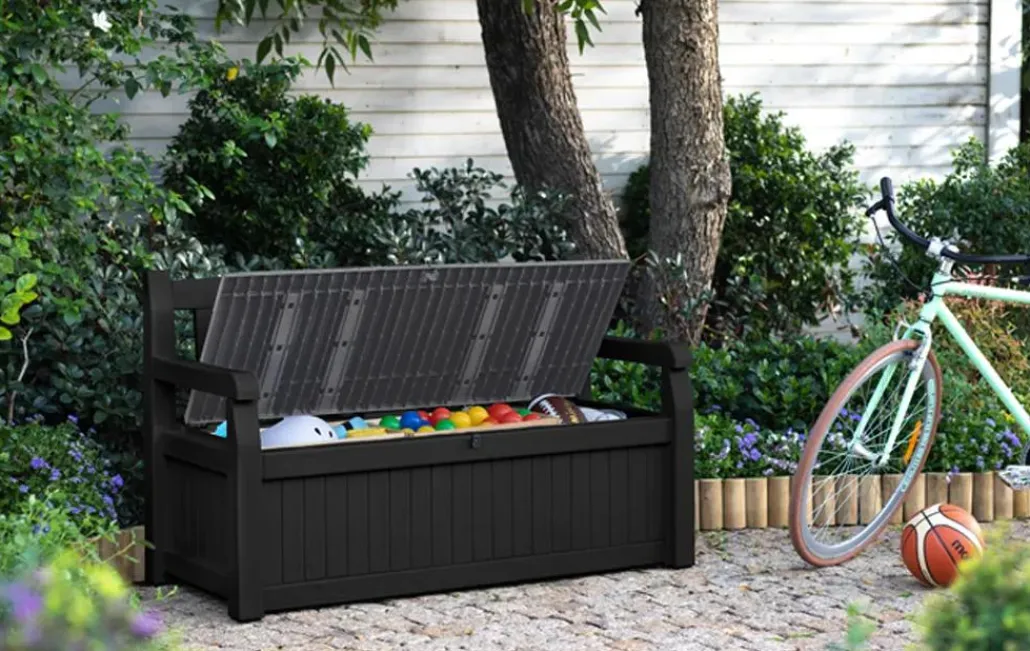 Outdoor Benches|Outdoor Storage Benches>Keter Solana 70 Gallon Outdoor Storage Bench - Grey